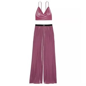 Metallic Mauve Bralette & Wide-Leg Pant Set - Women Intimates